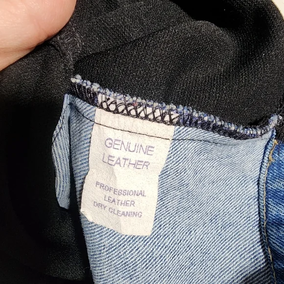 Cache Vintage Denim & Black Leather Trim Vest Moto Biker Cropped Jean Jacket Sz - Picture 10 of 12